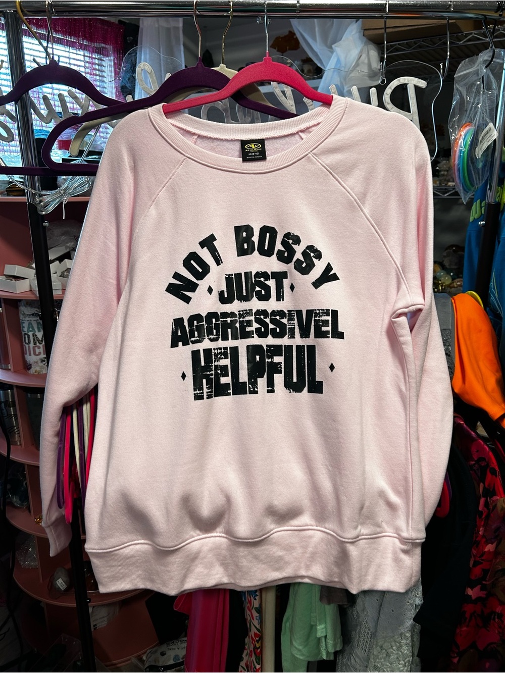 Source Unknown Pink "Not Bossy Just Aggressively Helpful" Women's Sweater